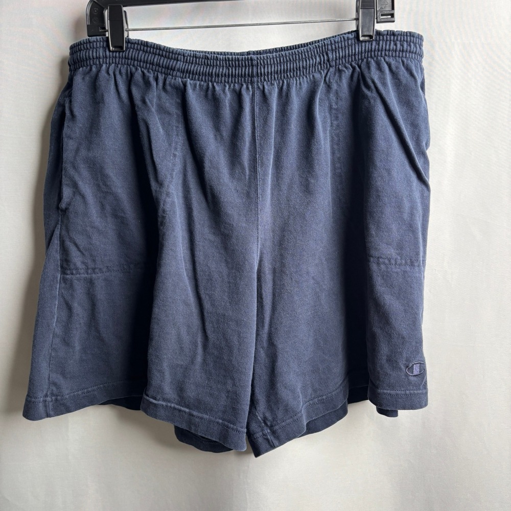 90s Style Champion Mens XL Navy Blue Cotton Jersey Athletic Gym Shorts Nice Fade